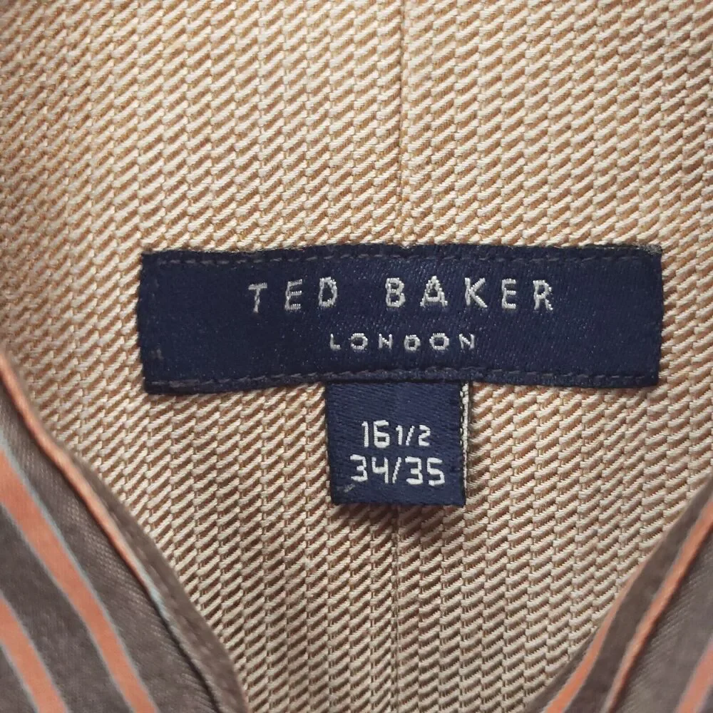 Ted Baker London Dress Shirt Men 16.5 34/35 Brown Pink Striped Cotton Flip Cuffs